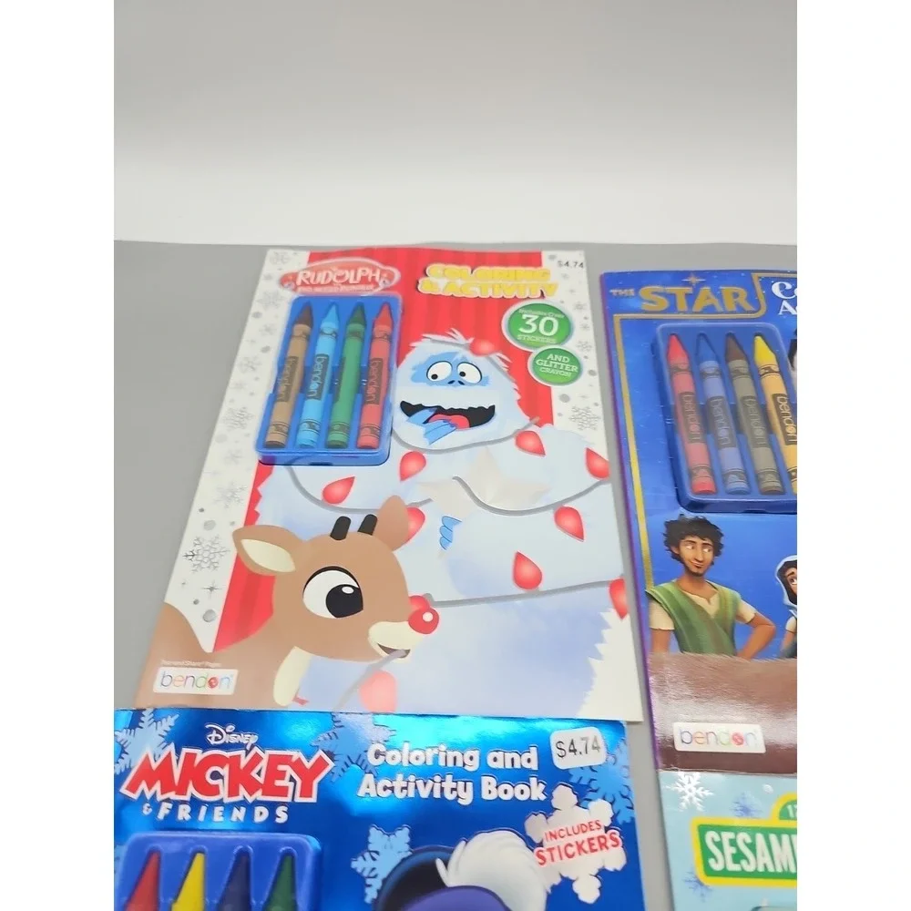 Lot Of 4 Coloring & Activity Books  Includes  Stickers Christmas Elmo Mickey New
